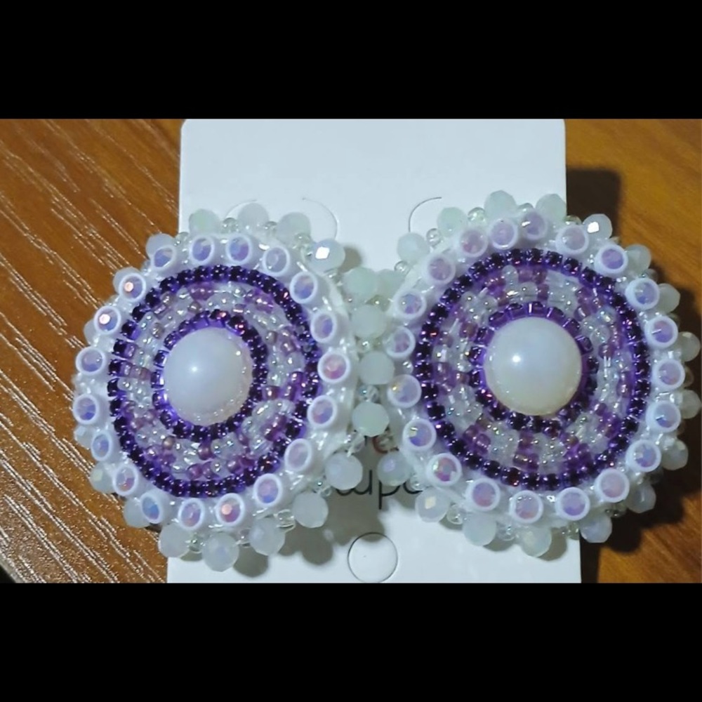 Purple and White Concentric Beaded Earrings